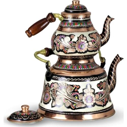 Morya Copper Turkish Tea Pots Set 1teapot Warmer Coffee Teaware Kettle Infuser Vintage Kitchen Decor Handmade 3.9 Lt