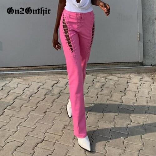 Fashion Street PU Leather Pants Women Hollow Out Bandage Hipster Straight Trousers Women High Waist Legging Faux Leather Pants