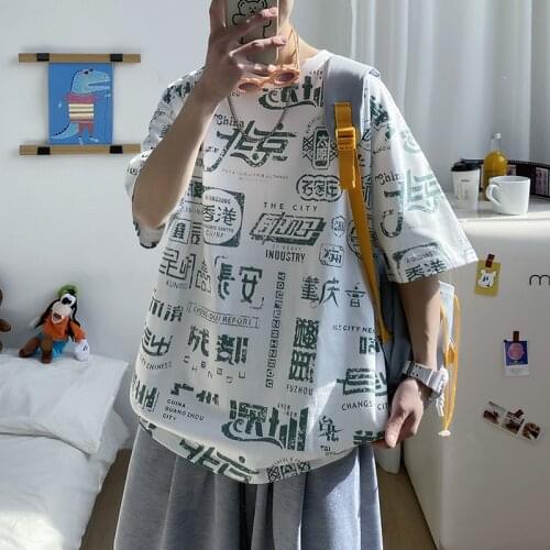 2012 Hip Hop Men Streetwear Oversize T-Shirt Letter Print T Shirt Harajuku Korean Cotton Men Summer Short Sleeve Tshirts