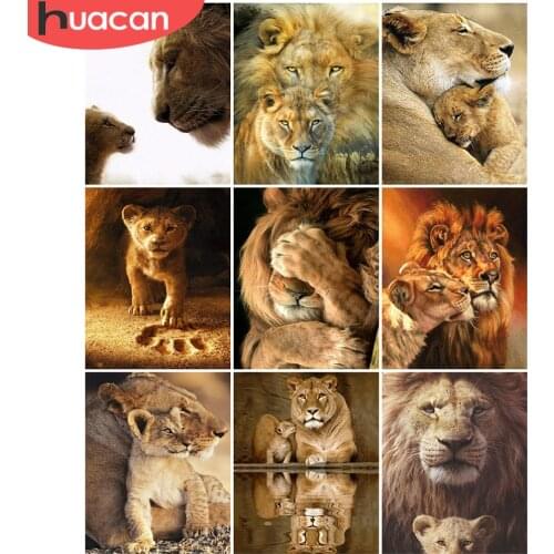 HUACAN DIY Frame Oil Painting By Numbers Lion Acrylic On Canvas Wall Art Picture By Numbers Animal For Living Room