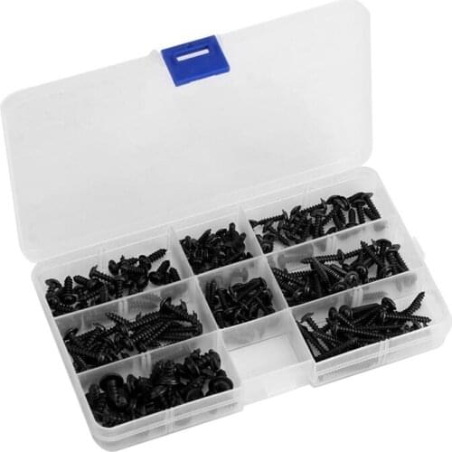 200Pcs Round Head Self-Tapping Cross Head Screws Assortment Kit Black Screw Set with Clear Box M2.9/M3.5/M4/M4.8