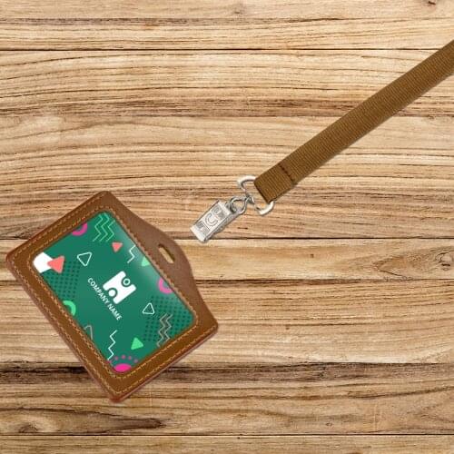 NO MOQ Fully Custom design neck strap lanyards with PU Lather badge holder