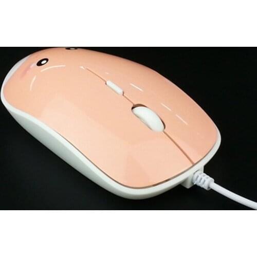 New Cute Cartoon Wired Mouse Computer Gaming Mouse 1600DPI Optical Mouse High Quality Pink White Mouse for Laptop PC