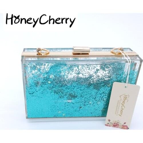 The New Rectangular Double Liquid Acrylic Quicksand Single Shoulder Bag Hand Bag Handbag Mini Wallet Clutch