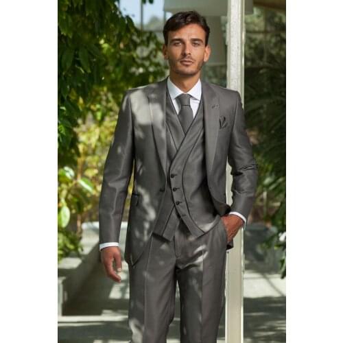 New Arrival Groom Tuxedo Light Grey Groomsmen Peak Lapel Wedding/Dinner Suits Best Man Bridegroom (Jacket+Pants+Tie+Vest)B364