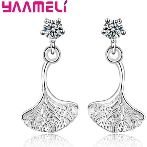 New Arrivals Stylish Ginkgo Biloba Leaf Charms Earrings for Women OL Ladies Daily Wear 925 Silver Cubic Zircon Made