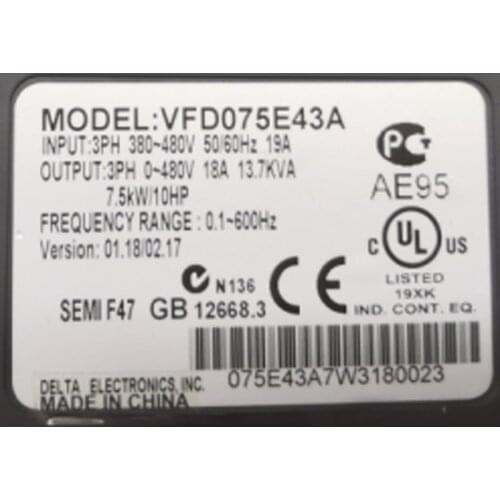 New Original VFD075E43A VFD-E 3 Phase 380V 7.5Kw 10HP 18A 600HZ Inverter Ac Motor Drive