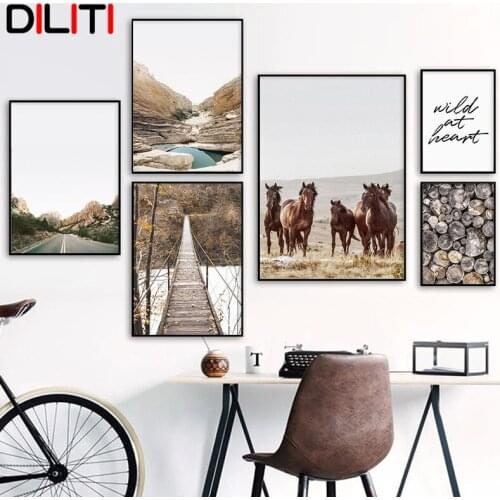 Autumn Grass Horse Mountain Canvas Painting Nature Landscape Wall Art Nordic Posters and Prints Picture for Living Room