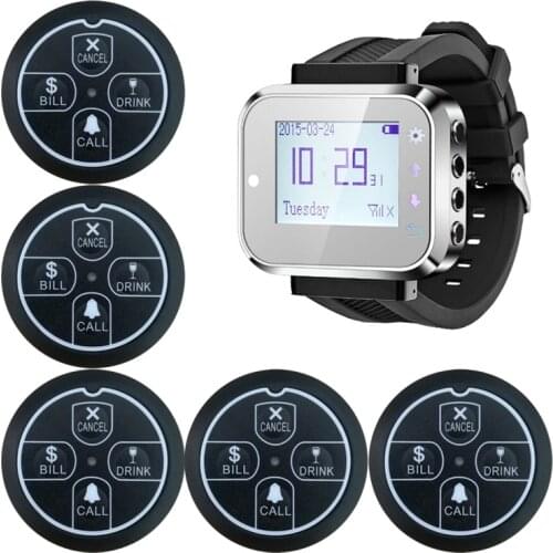 Restaurant Pager Wireless Calling System 1 Watch Receiver Waiter Watches 5 Call Button Customer Service