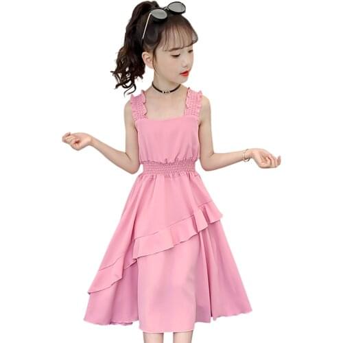 Teenage Girls Dress Solid Color Dress Girls Ruffles Party Dress Child Summer Costume Girl 6 8 10 12 14