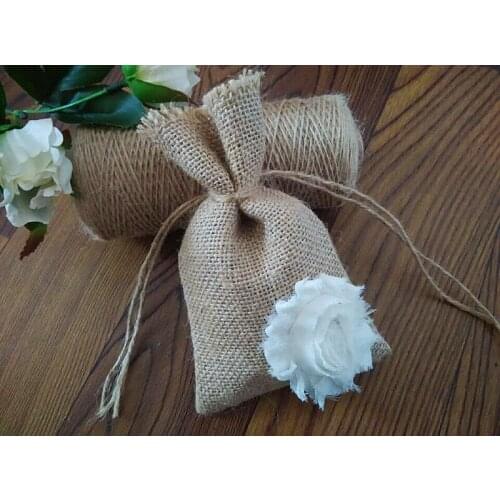 3D White Flower Brlap Gifts Bags Blue Wedding Candy Gifts Bags Baby Shower Favors Bridal Shower Bags 50pcs/lot free shipping