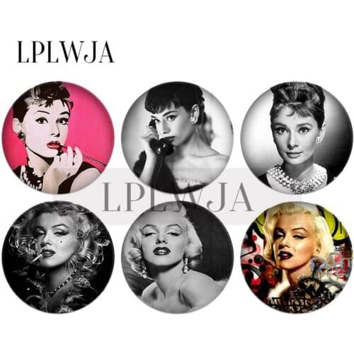 LPLWJA Marilyn Monroe Paintings Round Glass Cabochon Flatback Audrey Hepburn Photo Base Tray Blank DIY Jewelry Accessories