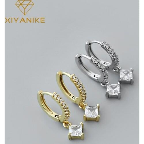 XIYANIKE 925 Sterling Silver Square Zircon Earrings Female Fashion Temperament Rhinestones Gorgeous Jewelry Handmade Accessories