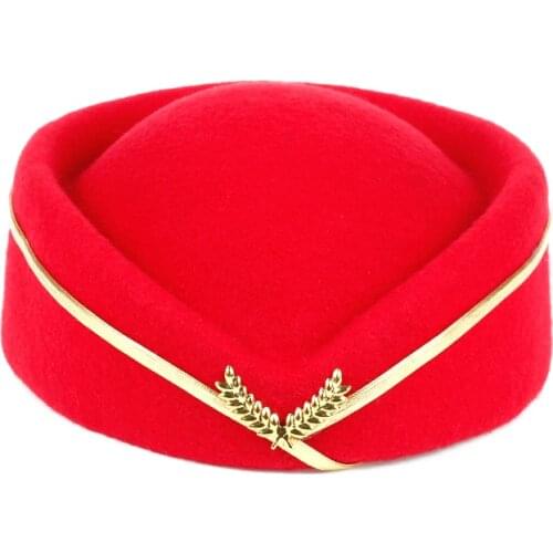 New style Sold flight attendant Hat Soviet Lady Beret Hats Air Force Cap hat with gold wheat Boat Shape factory sells directly