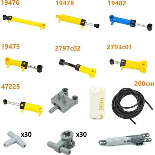 Technical Parts DIY Pneumatic Kit With Air Pump Push Rod Switch Piston Air Pipe Pneumatic Pump MOC Blocks Bricks 47225 19476