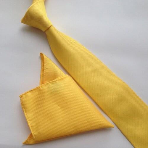 Unique Designer 8cm Men Formal Necktie Set with Handkerchief Solid Yellow Ties Hanky Sets for Gentlenmen Gift