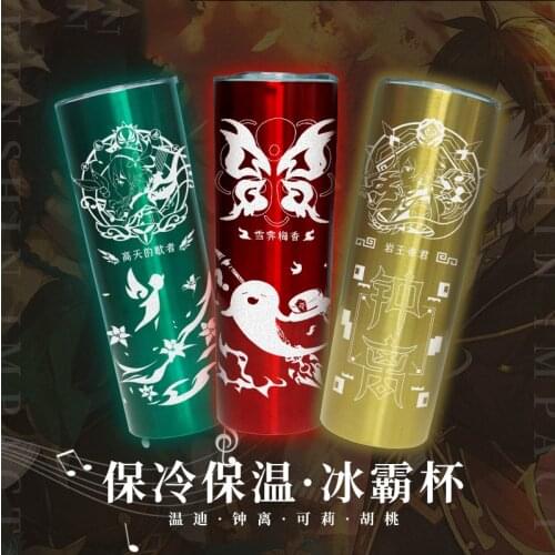 Anime Genshin Impact Zhongli Hu Tao Klee Cup Cold Water Vacuum Cup Drinks Cup Household Office Use Gargle Cup Xmas Gifts