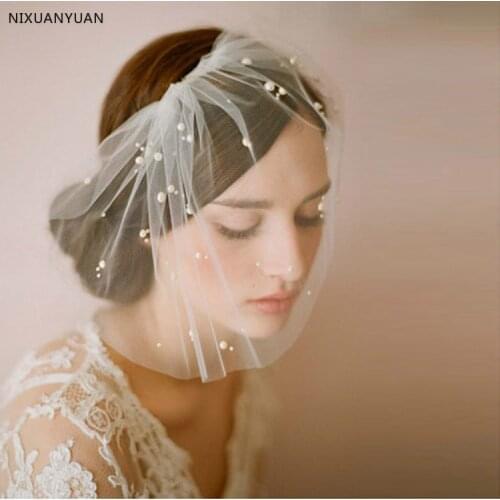 New Arrival Bridal Net Pearls Hats White Hat Veil Bridal Flower Feathers Fascinator Bride Face Veils Wedding bride Hats