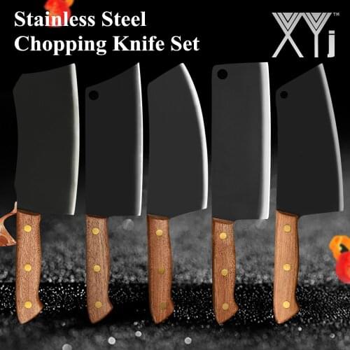XYj 5pcs Cleaver Chopping Knife Set 7'' 7.5'' inch Full Tang Blade Knife Butcher Meat Slicer Bone Cutter Serbian Chef Cooking