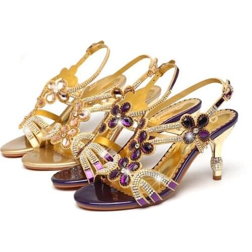 2020 New Multicolor Rhinestone Sandals Female Luxury Crystals Heel Butterfly Women Sandals Fashion Bridal Party Shoes Woman