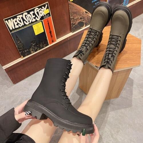 WHNB Soft Leather Nude Boots Womens British Style Autumn and Winter 2021 New Casual Womens Shoes Short Boots Women Fashion