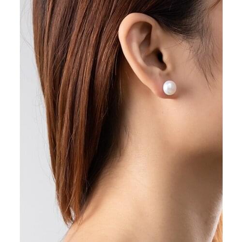 Jaeeyin 2020 9mm White Natural Freshwater Pearl Stud Earrings for Women 1 Pair Baroque Elegant Jewelry New Arrival Gift Girls