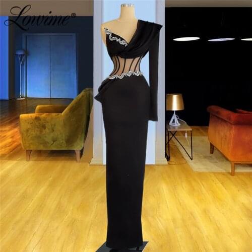 Lowime Elegant Black Long Evening Gowns For Weddings 2021 Plus Size Dubai Arabic Mermaid Party Dresses Vestidos De Noche