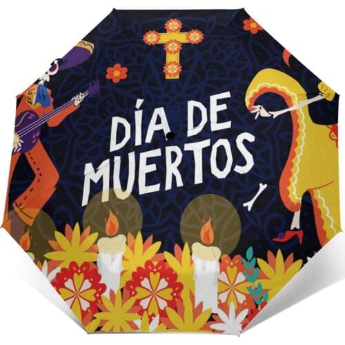 Sunny Umbrella Dia De Muertos Couple Automatic folding portable men women umbrella Sunscreen rain Windproof beach parasol
