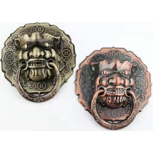 1Pc 170mm Large Antique Retro Door Wooden Door Handle Zinc Alloy Fittings Lion Head Red Bronze Color Pull Ring Door Knocker