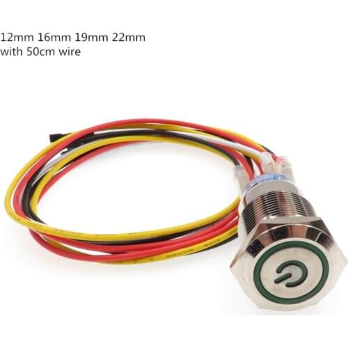 1pcs computer Metal LED Power Push Button Switch On-off 5V 12mm 16mm 19mm 22mm Waterproof with 50cm wire harness power port