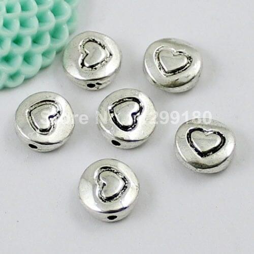 20pcs Fashion Flat Round With Heart Pattern Beads For Necklace Bracelet DIY Making Accessories 10x10mm Hole: approx 1.5mm K01884
