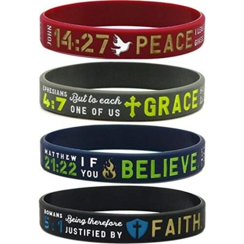 50pcs Faith Believe Peace Grace Silicone wristband rubber band Bible Bracelets Christian Religious Jewelry Gifts for Men Women