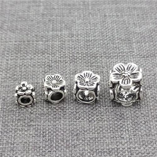 Sterling Silver Plum Blossom Flower Cube Beads for Bracelet 4mm 5mm 6mm 8mm