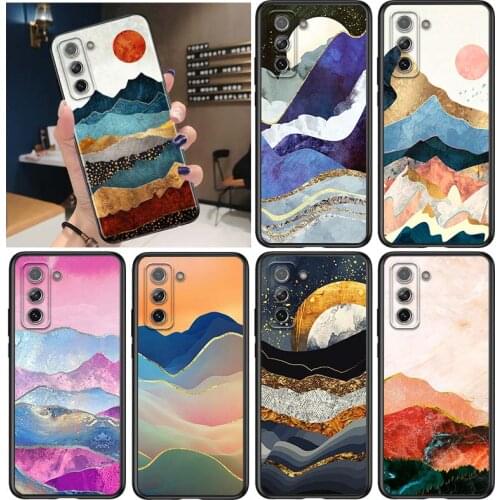 Mountain Marble Moon for Samsung Galaxy S21 Ultra Plus Note 20 10 9 8 S10 S9 S8 S7 S6 Edge Plus Black Phone Case