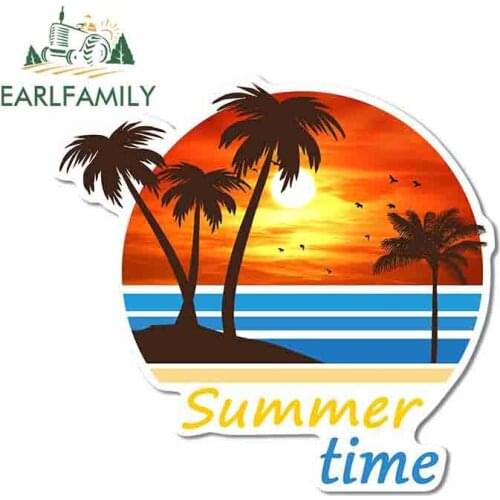 EARLFAMILY 13cm x 12.2cm for Setting Sun Sea Summer Time VAN Personality RV Laptop Car Stickers Surfboard Refrigerator Graphics