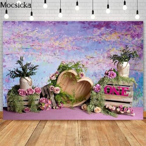 Pink Peach Blossom Photography Backdrops For Girls First Birthday Cake Smash Photo Props Studio Booth Background Photoshoot