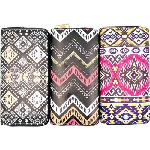 KANDRA New Vintage Designer Women Wallets Ethnic Geometric Pattern Long Wallet Zipper Purses Female Clutch Phone Bag Card Holder
