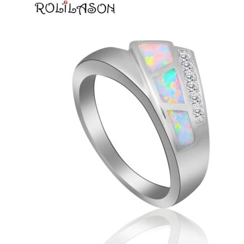 Party Rings for Women New Arrival White Fire Opal Silver Stamped Fashion Jewelry Zirconia Rings USA size #6#7#8#9 OR773