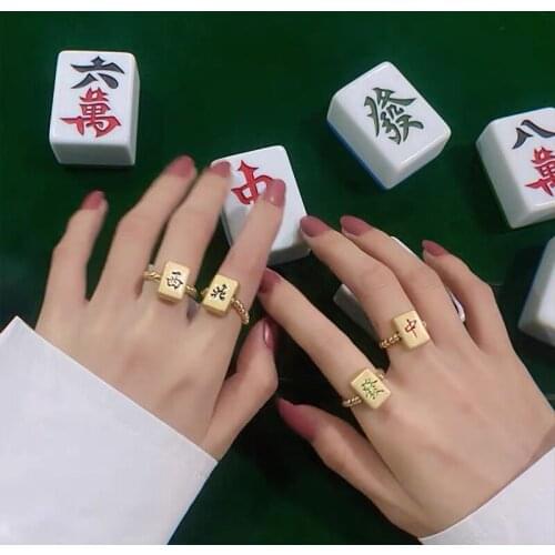 Titanium Steel New Year Transfer Red Fortune Mahjong Ring Female Personality Exquisite Beaded Index Finger Ring