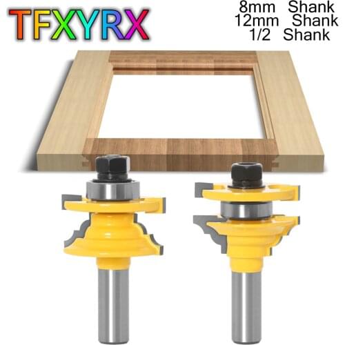 2pcs 12mm 1/2inch Shank Round Corner Rail&Stile Router Bit Set Woodwork Door Tenon Milling Cutter for Wood Woodworking Tools