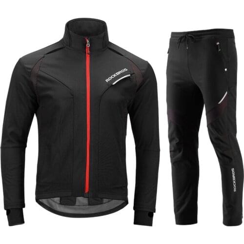ROCKBROS Men Long sleeve Cycling Sets Winter Thermal Fleece Jersey Windproof Bicycle Jacket MTB Road Bike Riding Sport Clothings