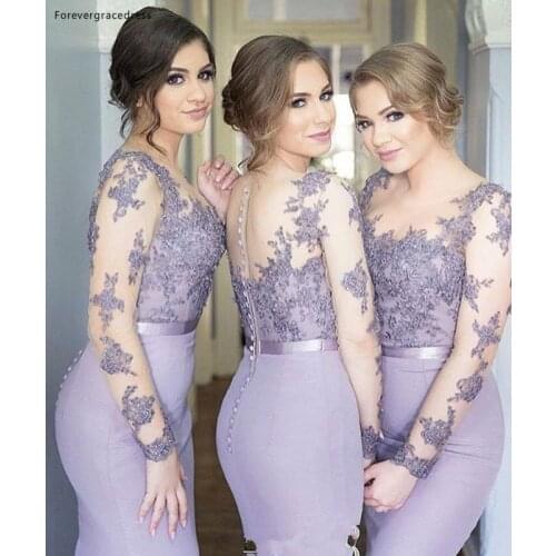Lavender Mermaid Long Bridesmaid Dress Lace Appliques Formal Maid of Honor Gown Plus Size Custom Made