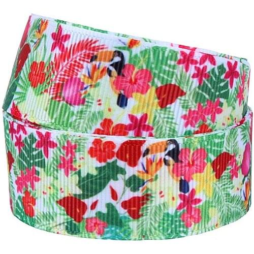 FLRA RibbonSummer season flower and birds printed 22mm grosgrain ribbon