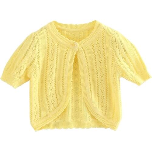 Summer New Kids Girls Hollow Knit Cardigan Short Sleeve Thin Cape Jacket BB119