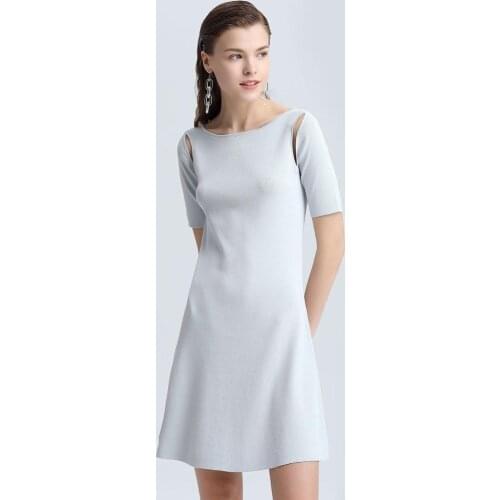 Mini Dress Summer 2020 Womens New Hollow Out Shoulders Round Neck Solid Colour Slim A-Line Knitted Short-sleeved Dresses