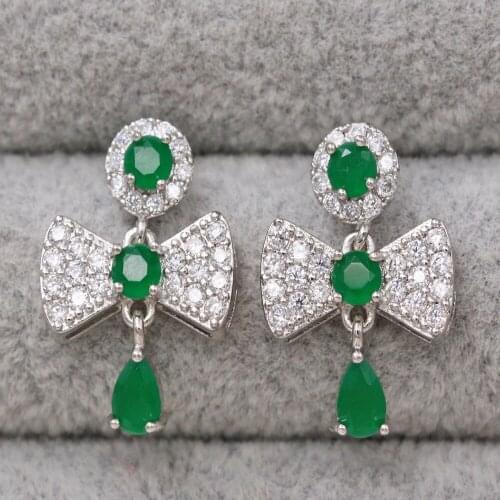 Trendy Gold White Copper Plated Bow Stud Earrings Red Green Cubic Zirconia Stone For Women Fashion Jewelry Accessories Gift