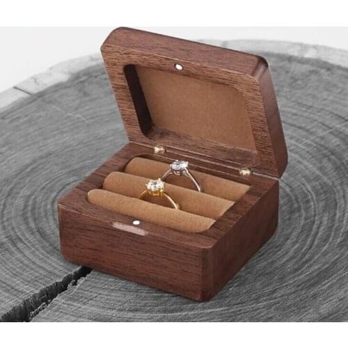 Natural Walnut Wood Magnetic Cover Wooden Couple Ring Earring Holder Jewelry Storage Case Gift Boxes Wholesale 12pcs
