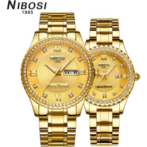 NIBOSI Lover watches Gold Men Lady Top Brand Luxury Quartz Watch Lover Wristwatch 2020 Fashion Dress Clock Relogio Masculino