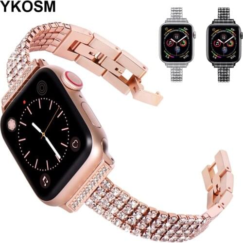 New Diamond Metal Watch Strap For Apple Watch 38 42 MM Female Band For Iwatch Series 6 5 4 3 2 40 44 MM Stainless Steel Bracelet