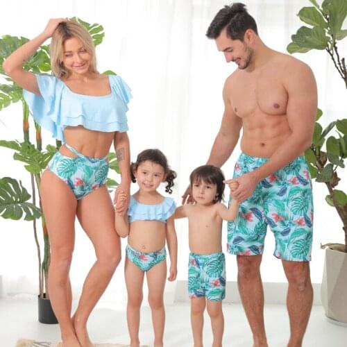 Family Matching Outfits Summer Ruffled Parent Child Swimsuit Swimwear Clothing Father Mother Baby Kids Girl Beach Bikini Clothes